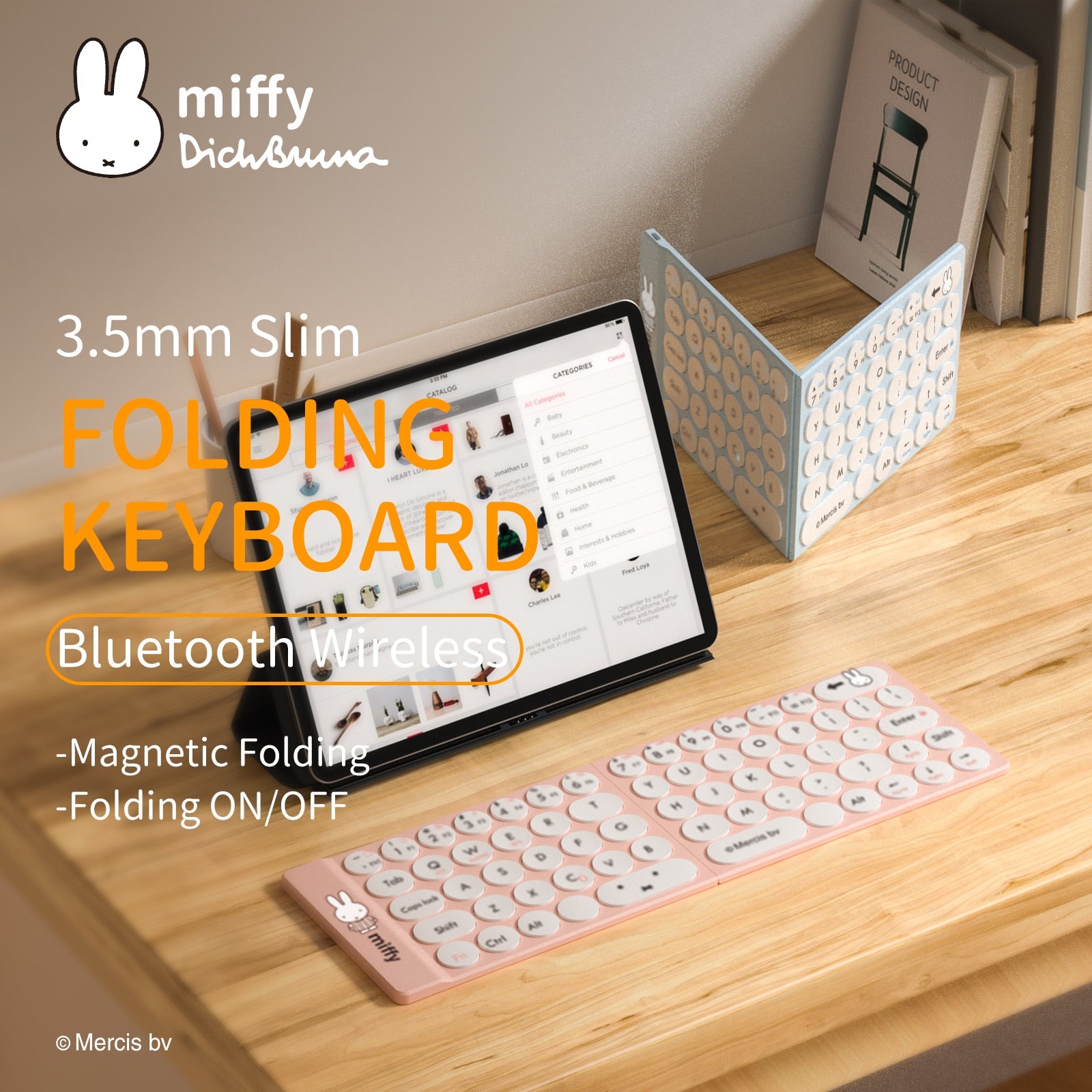 Miffy MIPOW Slim Folding Keyboard Wireless Wireless B033 Keyboard for iPad store iPhone Tablet Android iOS Windows + Pouch & Stand…