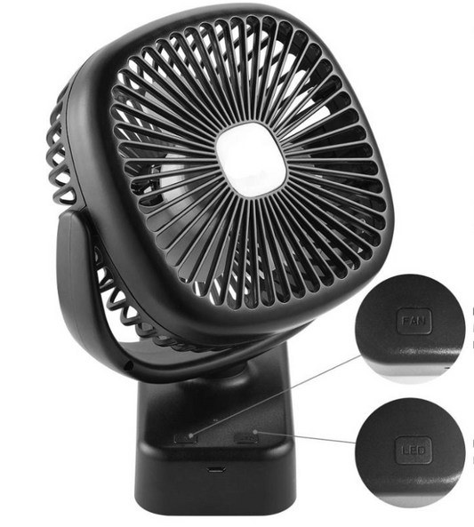 360 Degree Adjustable Rotatable Car Fan, Car Cooling Air Circulator Fan Portable USB Camping Fan with Night Lights