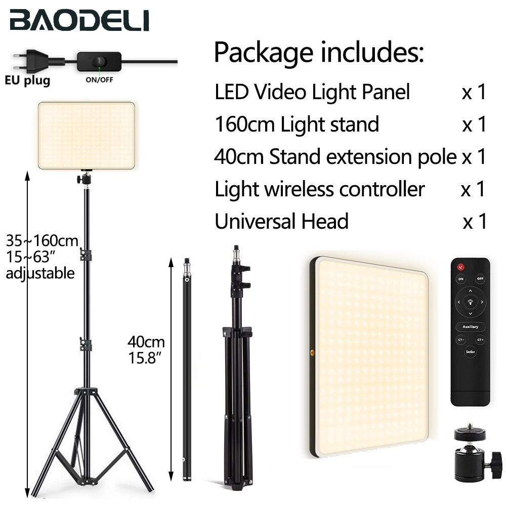 LED Fill Lamp Video Light Panel Bi-color 2700k-5700k Photography Lighting Live Stream Photo Studio Light With Stand EU Plug