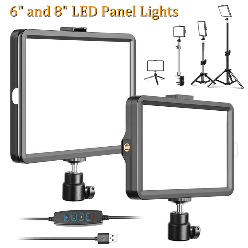 LED Video Light Photography Selfie Dimmable Panel Lighting Photo Studio Live Stream Fill Lamp Three Color With Tripod Stand