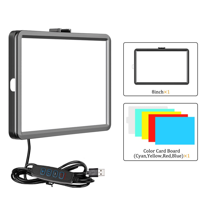 LED Video Light Photography Selfie Dimmable Panel Lighting Photo Studio Live Stream Fill Lamp Three Color With Tripod Stand