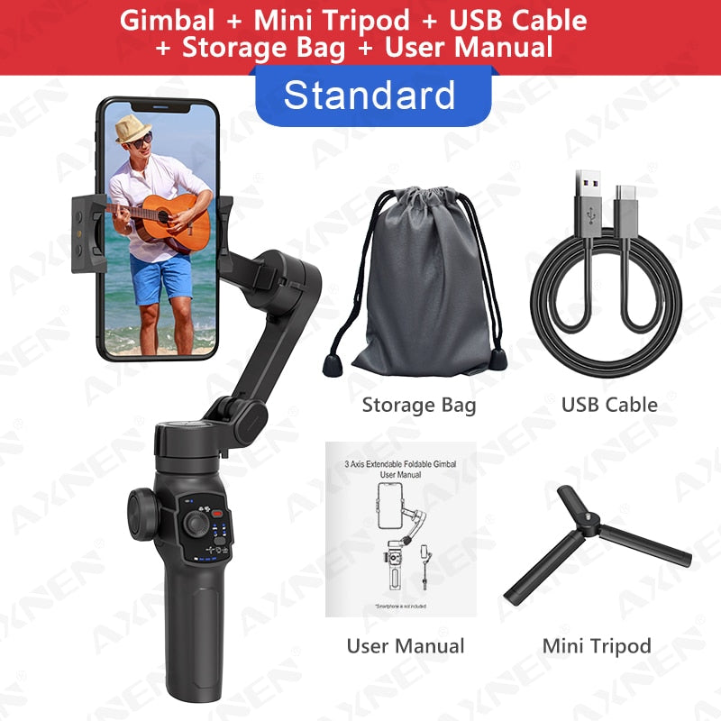 Newest AXNEN HQ4 3-Axis Handheld Gimbal, Optional AI Smart Tracking, Smartphone Stabilizer for iPhone 14 Pro Xiaomi Huawei Vlog