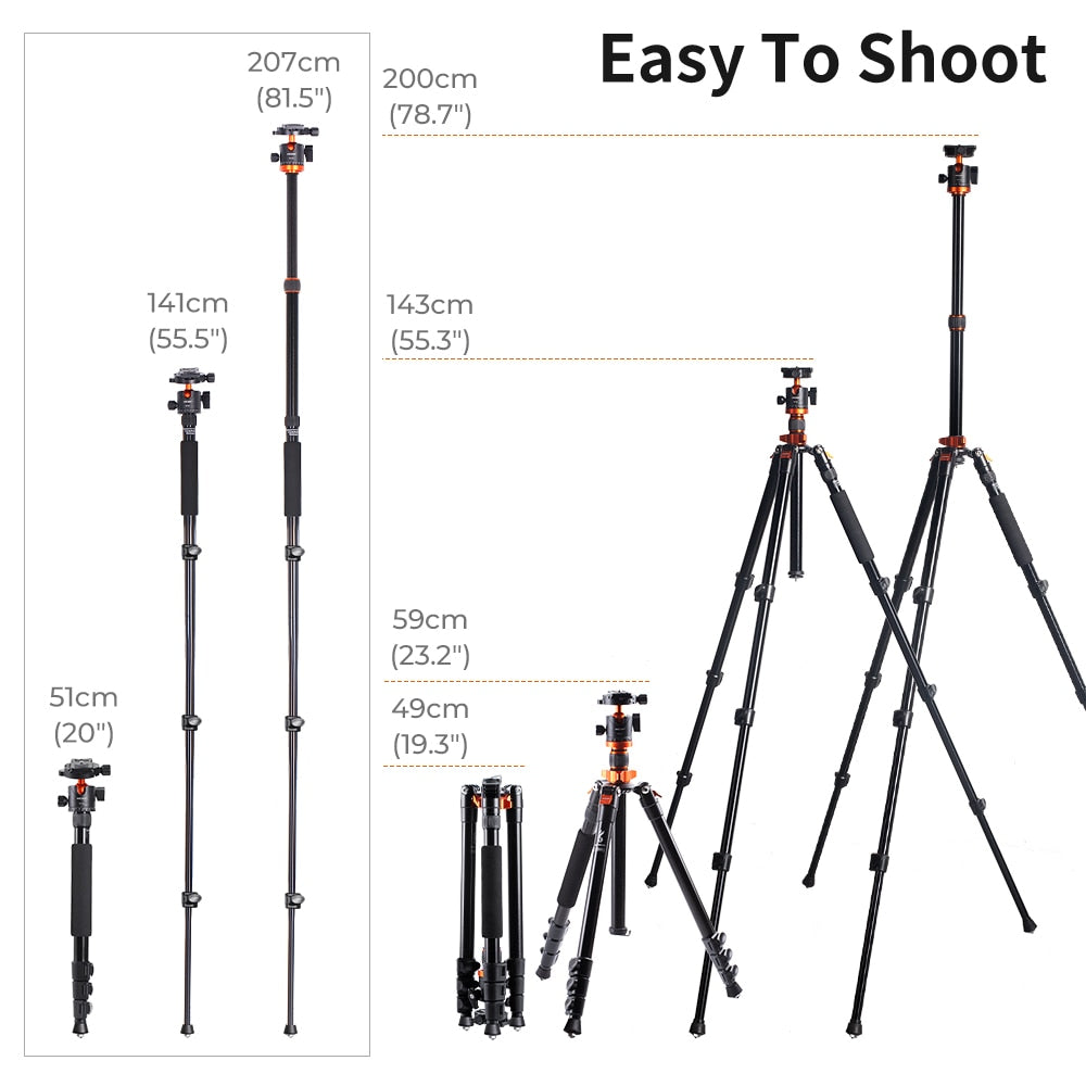 K&amp;F Concept 78&quot;/200cm Camera Tripod for DSLR Compact Aluminum Tripod with 360 Degree Ball Head 10KG Load for Travel and Work