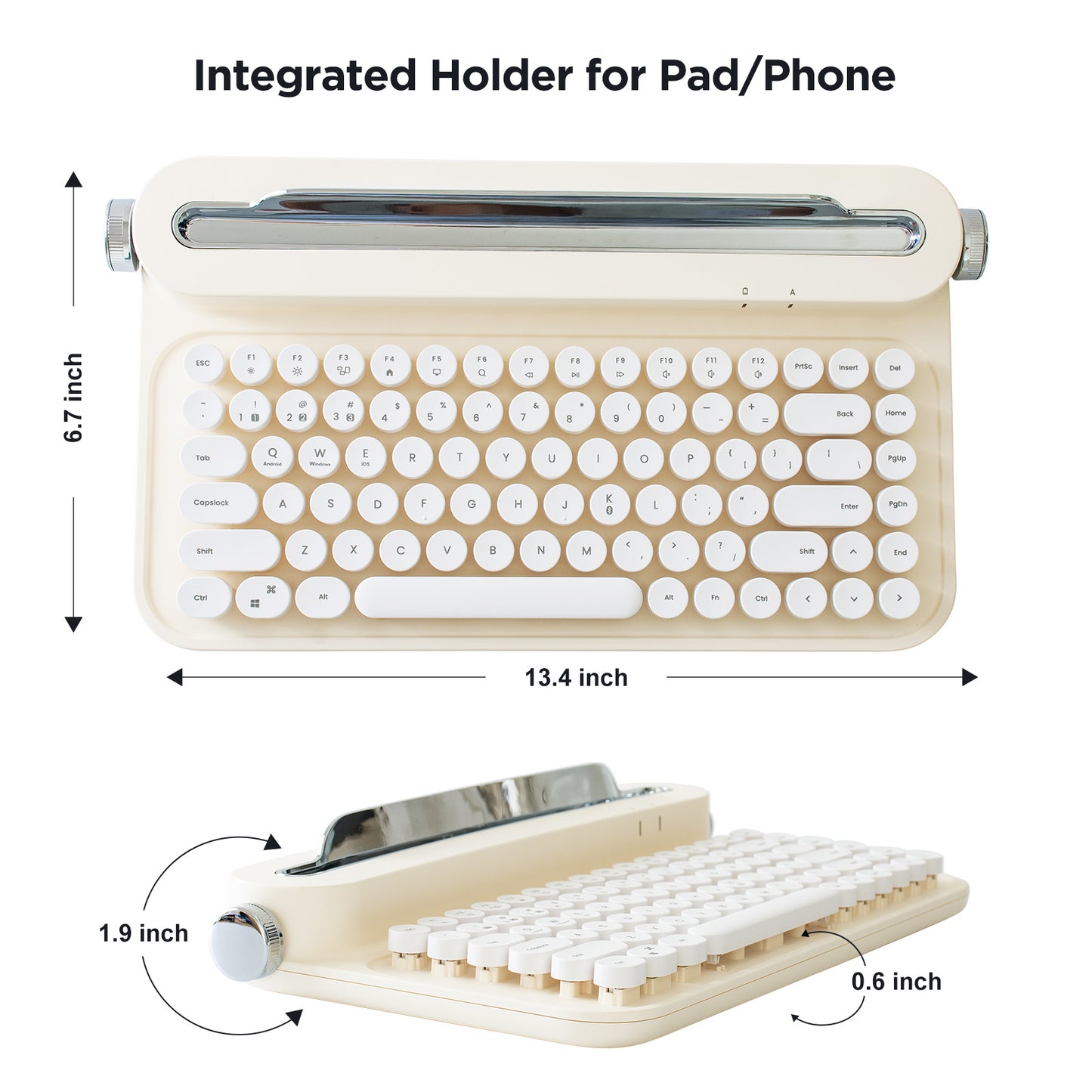 YUNZII ACTTO B305 Wireless Typewriter Keyboard, Retro Bluetooth Aesthetic Keyboard with Integrated Stand for Multi-Device