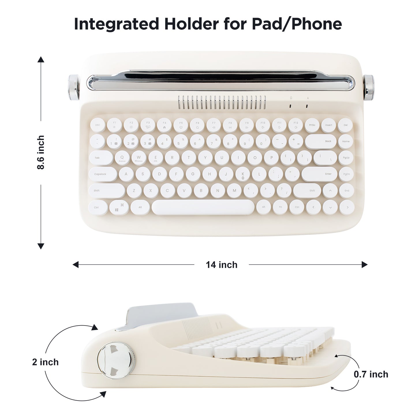 YUNZII ACTTO B303 Wireless Keyboard, Retro Bluetooth Aesthetic Typewriter Style Keyboard with Integrated Stand for Multi-Device