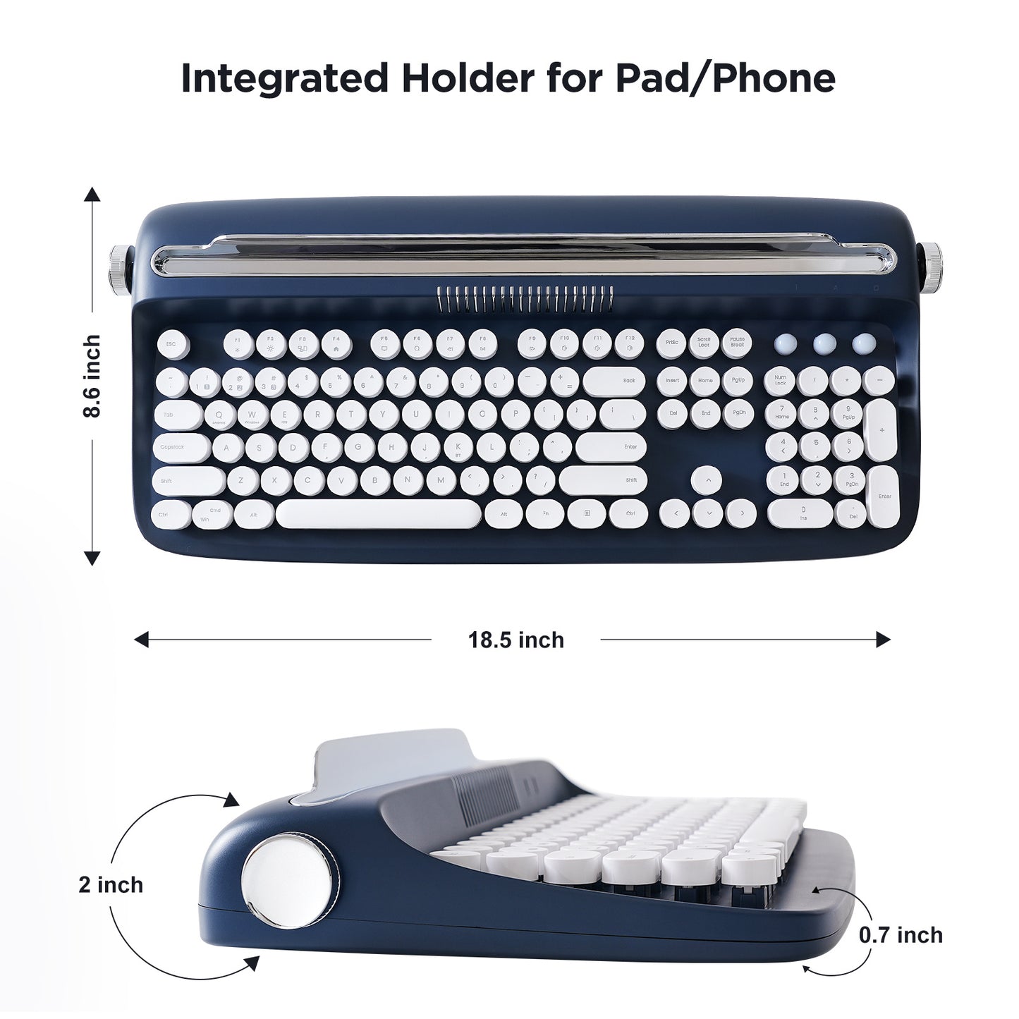 YUNZII ACTTO B503 Wireless Typewriter Keyboard, Retro Bluetooth Aesthetic Keyboard with Integrated Stand for Multi-Device