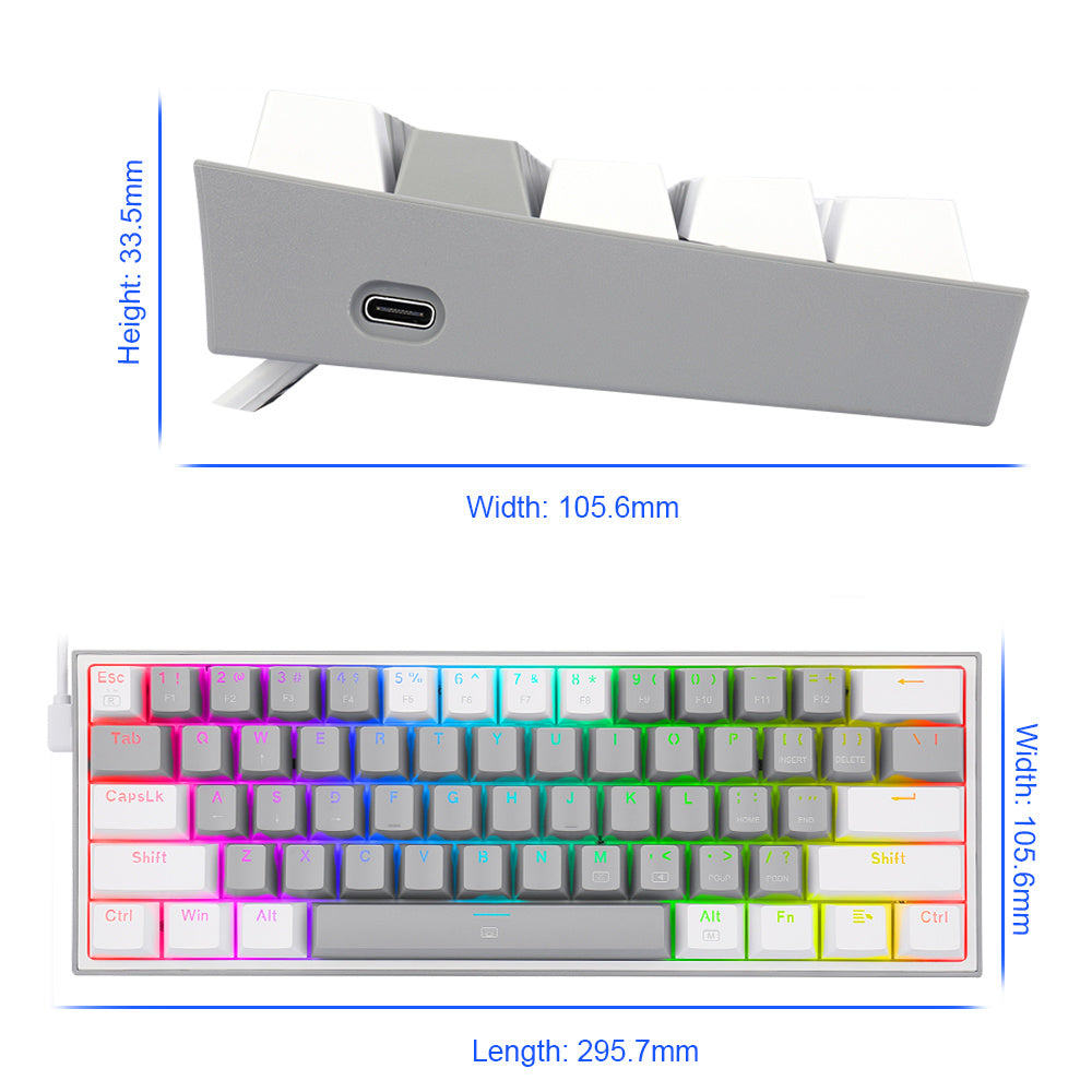 K617 RGB USB Mini Mechanical Gaming Keyboard Red Switch 61 Keys Wired detachable cable; portable for travel