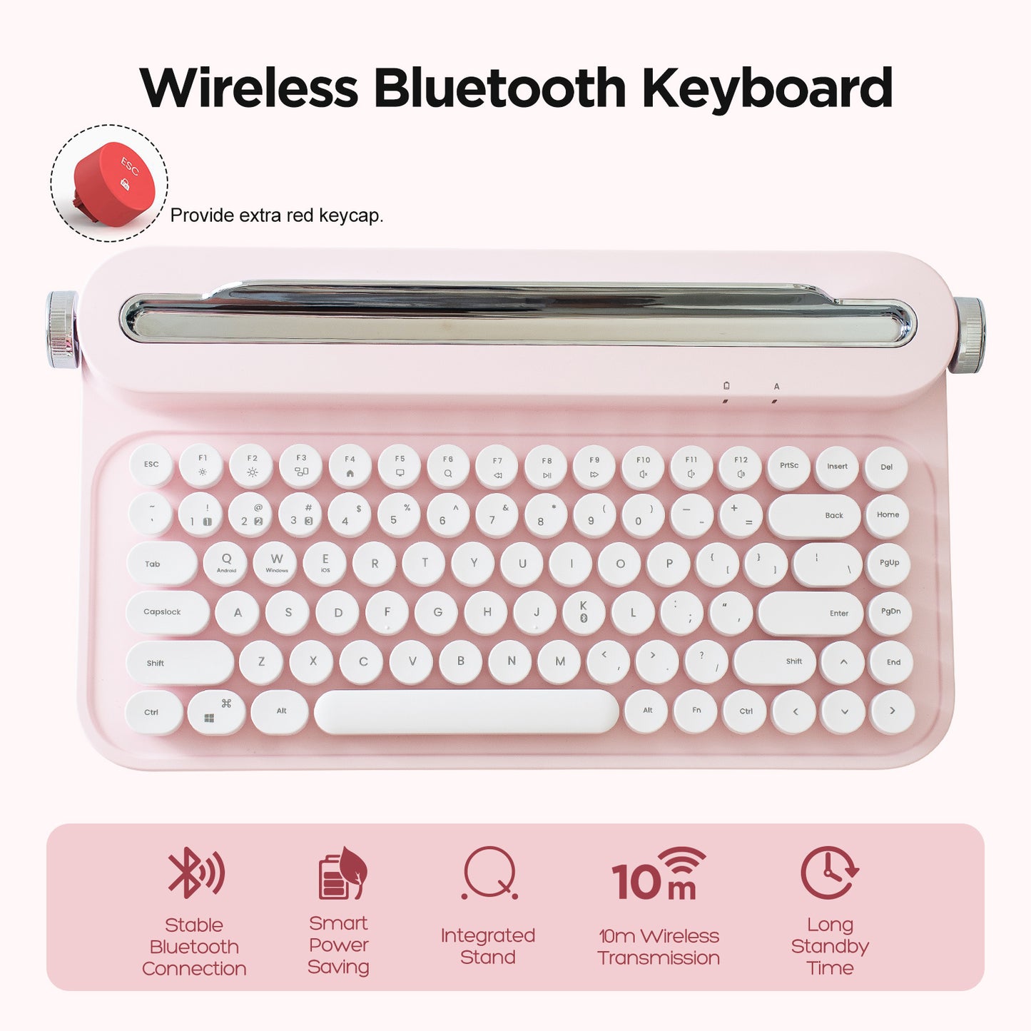 YUNZII ACTTO B305 Wireless Typewriter Keyboard, Retro Bluetooth Aesthetic Keyboard with Integrated Stand for Multi-Device