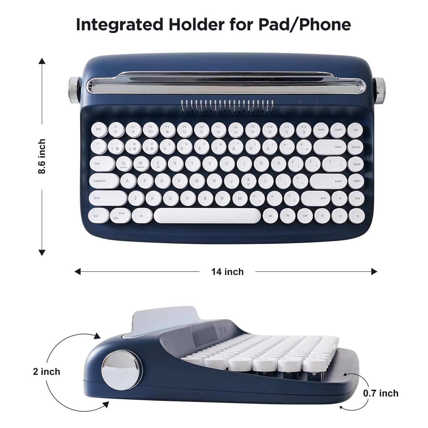 YUNZII ACTTO B303 Wireless Keyboard, Retro Bluetooth Aesthetic Typewriter Style Keyboard with Integrated Stand for Multi-Device