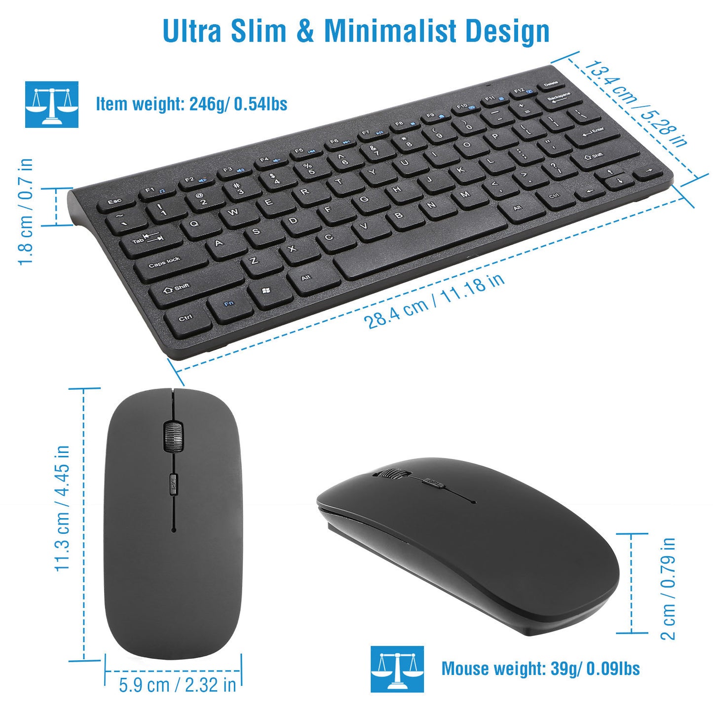 Wireless Keyboard and Mouse 2.4GHz Multimedia Mini Keyboard Mouse Combos USB Receiver