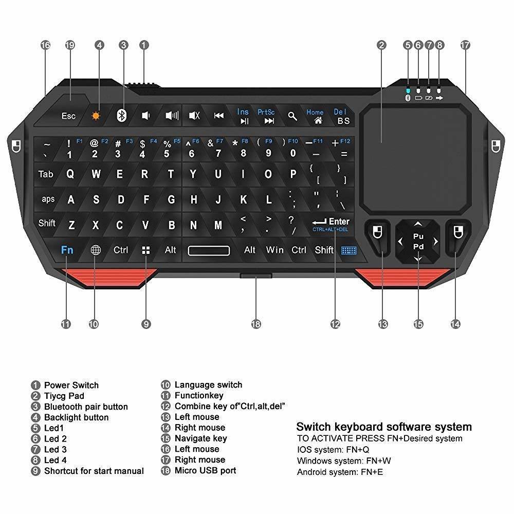 Mini Bluetooth Keyboard with Touchpad for Smart TV Projector Bluetooth keyboard Compatible with Android iOS Windows