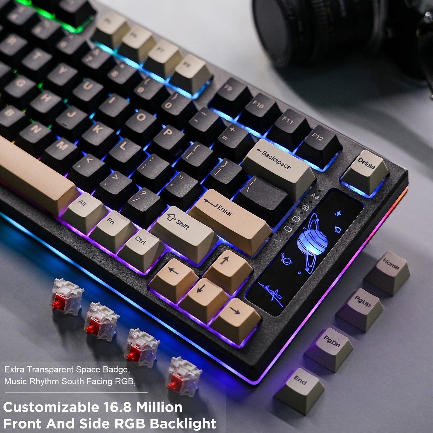 YUNZII YZ75 75% Hot Swappable Wireless Gaming Mechanical Keyboard, RGB Backlights, BT5.0/2.4G/USB-C, Dye Sub PBT Keycaps for Linux/Win/Mac