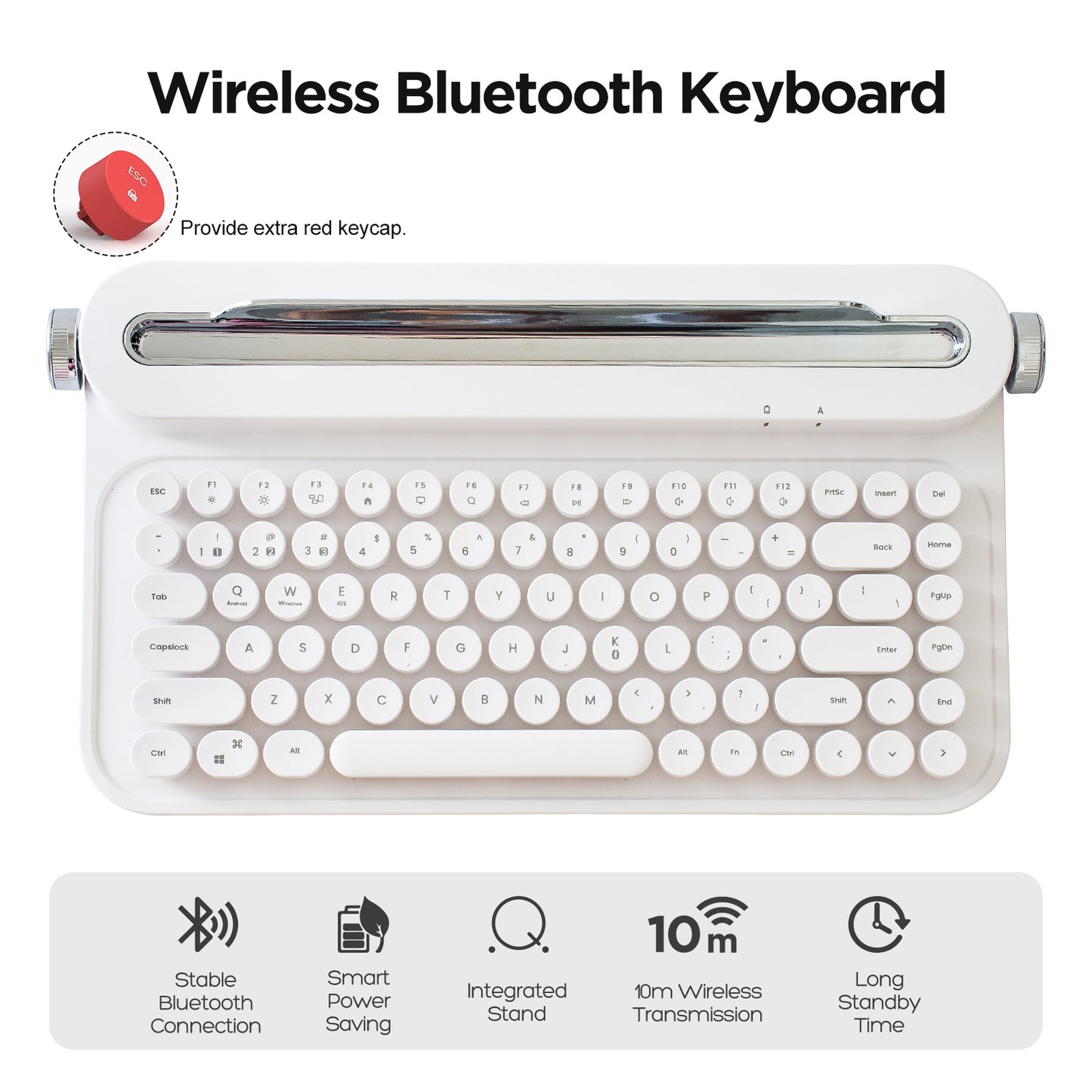 YUNZII ACTTO B305 Wireless Typewriter Keyboard, Retro Bluetooth Aesthetic Keyboard with Integrated Stand for Multi-Device