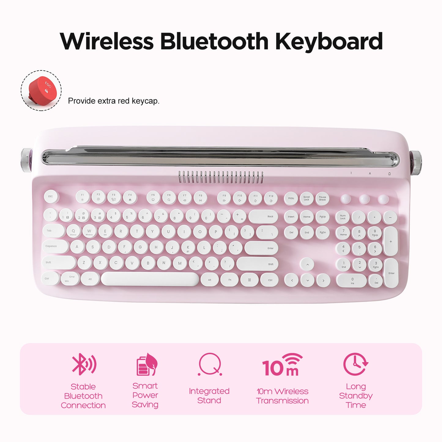 YUNZII ACTTO B503 Wireless Typewriter Keyboard, Retro Bluetooth Aesthetic Keyboard with Integrated Stand for Multi-Device