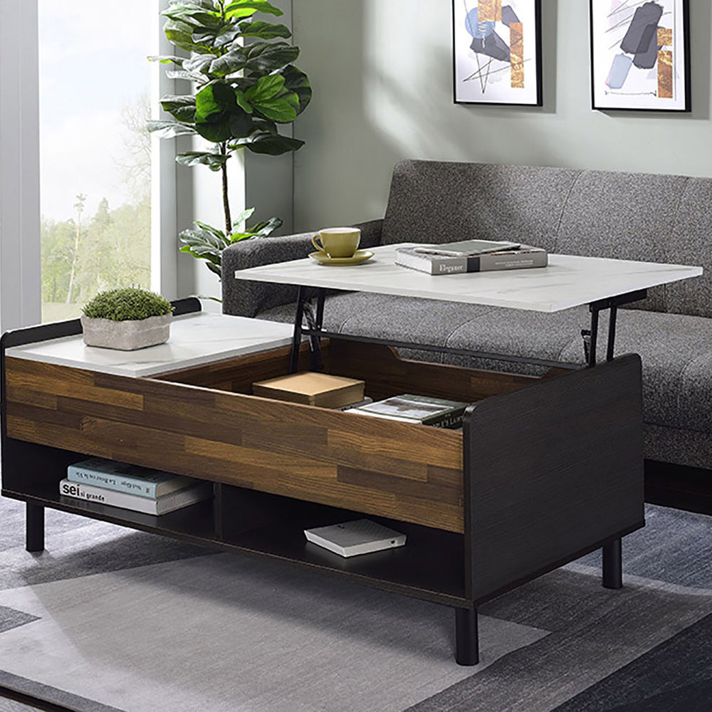 White and Walnut Coffee Table with Lift-Top