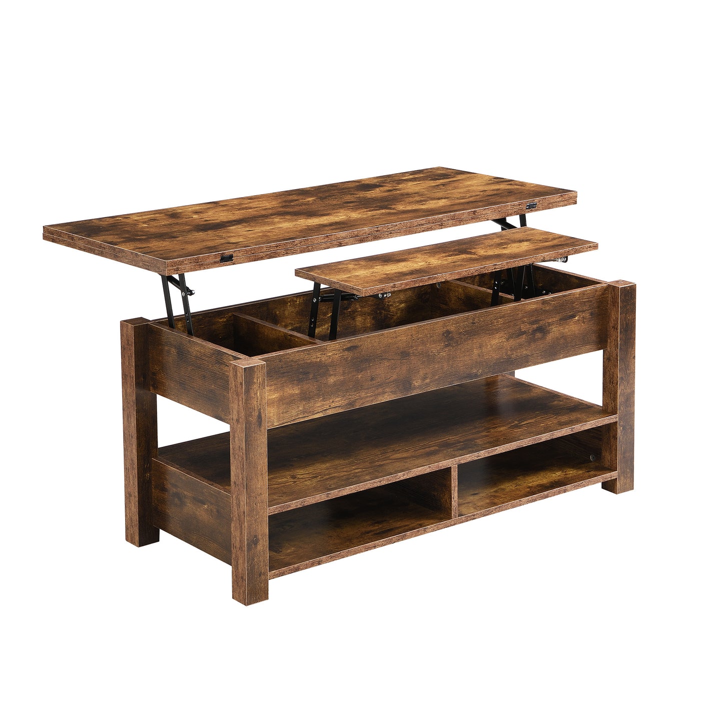 [VIDEO provided] ON-TREND Lift Top Coffee Table, Multi-Functional Coffee Table with Open Shelves, Modern Lift Tabletop Dining Table for Living Room, Home Office, Rustic Brown