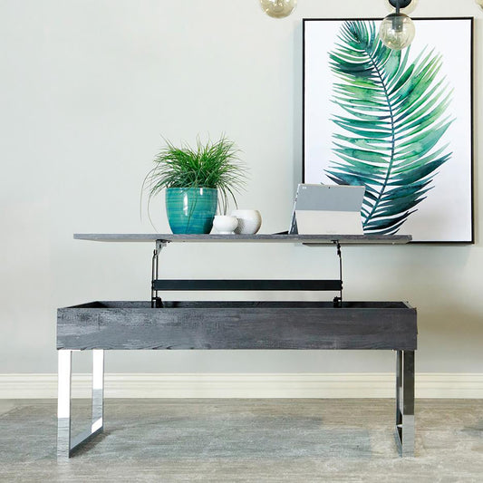 Dark Charcoal and Chrome Lift Top Coffee Table