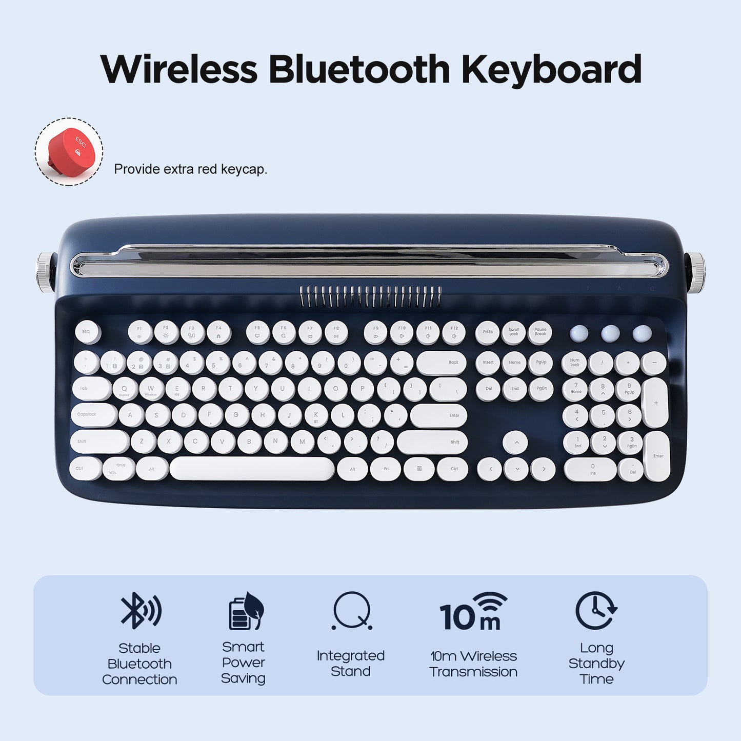 YUNZII ACTTO B503 Wireless Typewriter Keyboard, Retro Bluetooth Aesthetic Keyboard with Integrated Stand for Multi-Device