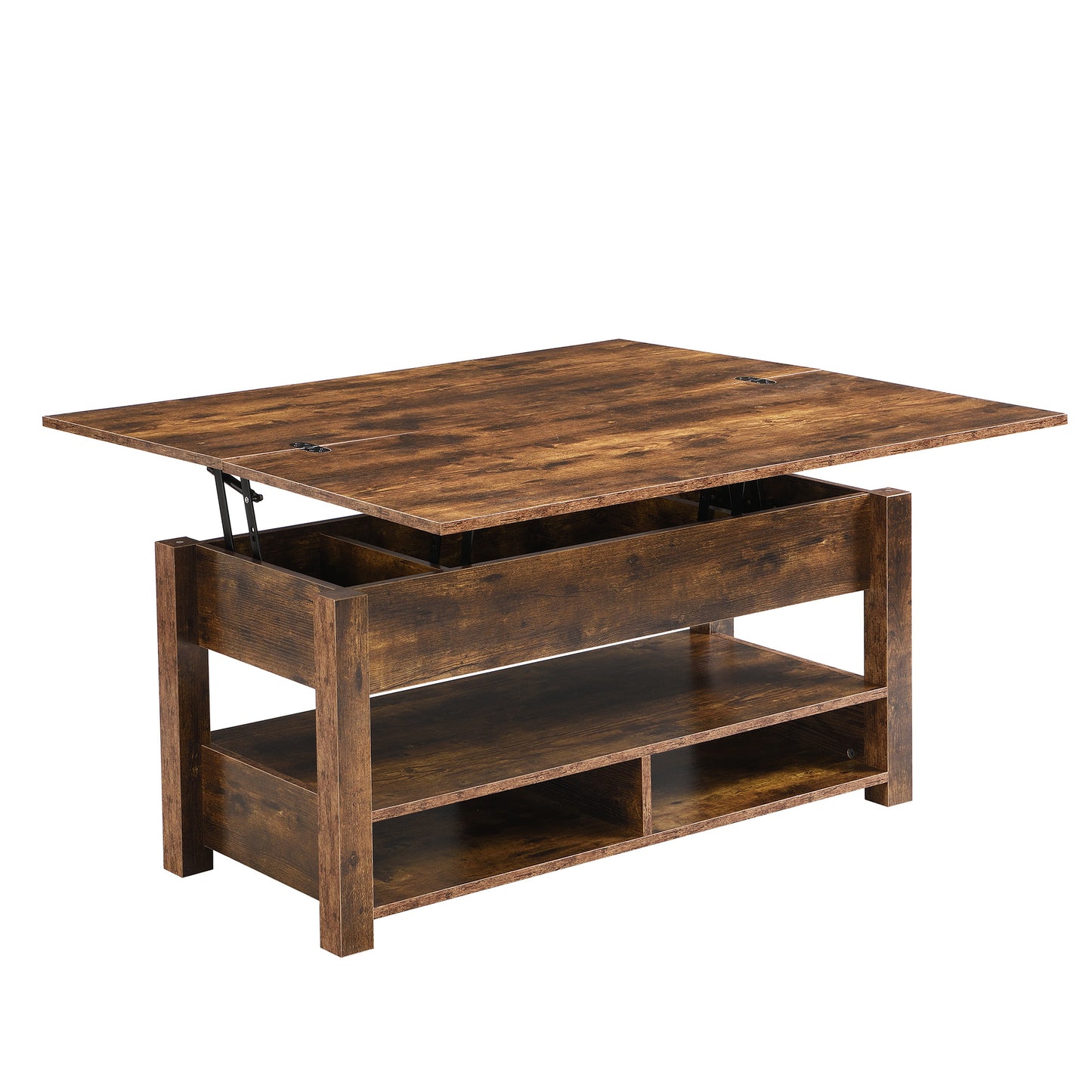 [VIDEO provided] ON-TREND Lift Top Coffee Table, Multi-Functional Coffee Table with Open Shelves, Modern Lift Tabletop Dining Table for Living Room, Home Office, Rustic Brown