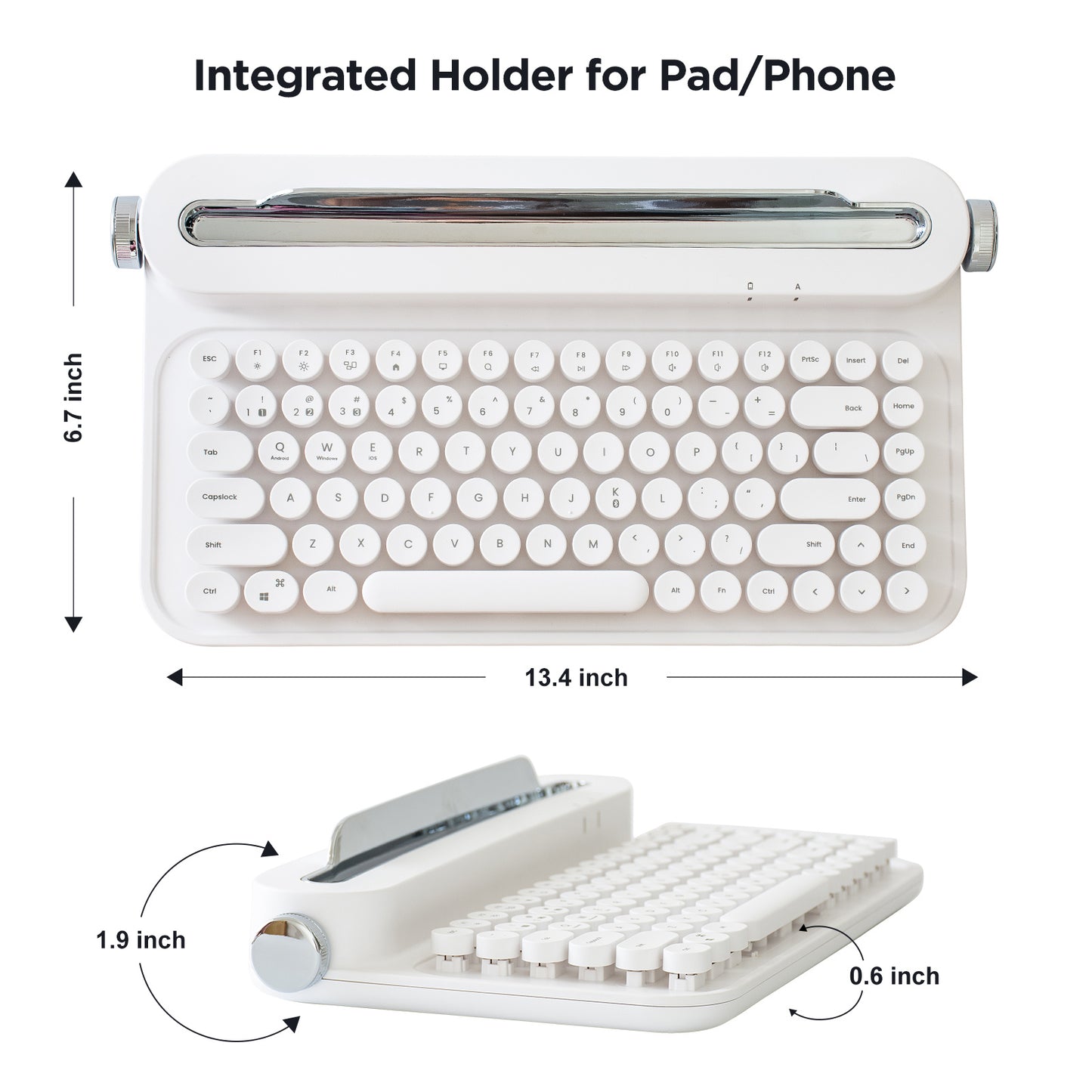 YUNZII ACTTO B305 Wireless Typewriter Keyboard, Retro Bluetooth Aesthetic Keyboard with Integrated Stand for Multi-Device