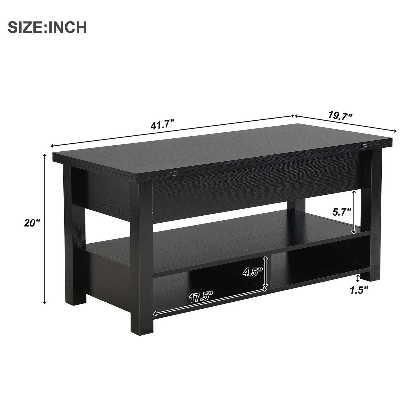 [VIDEO provided] ON-TREND Lift Top Coffee Table, Multi-Functional Coffee Table with Open Shelves, Modern Lift Tabletop Dining Table for Living Room, Home Office, Black