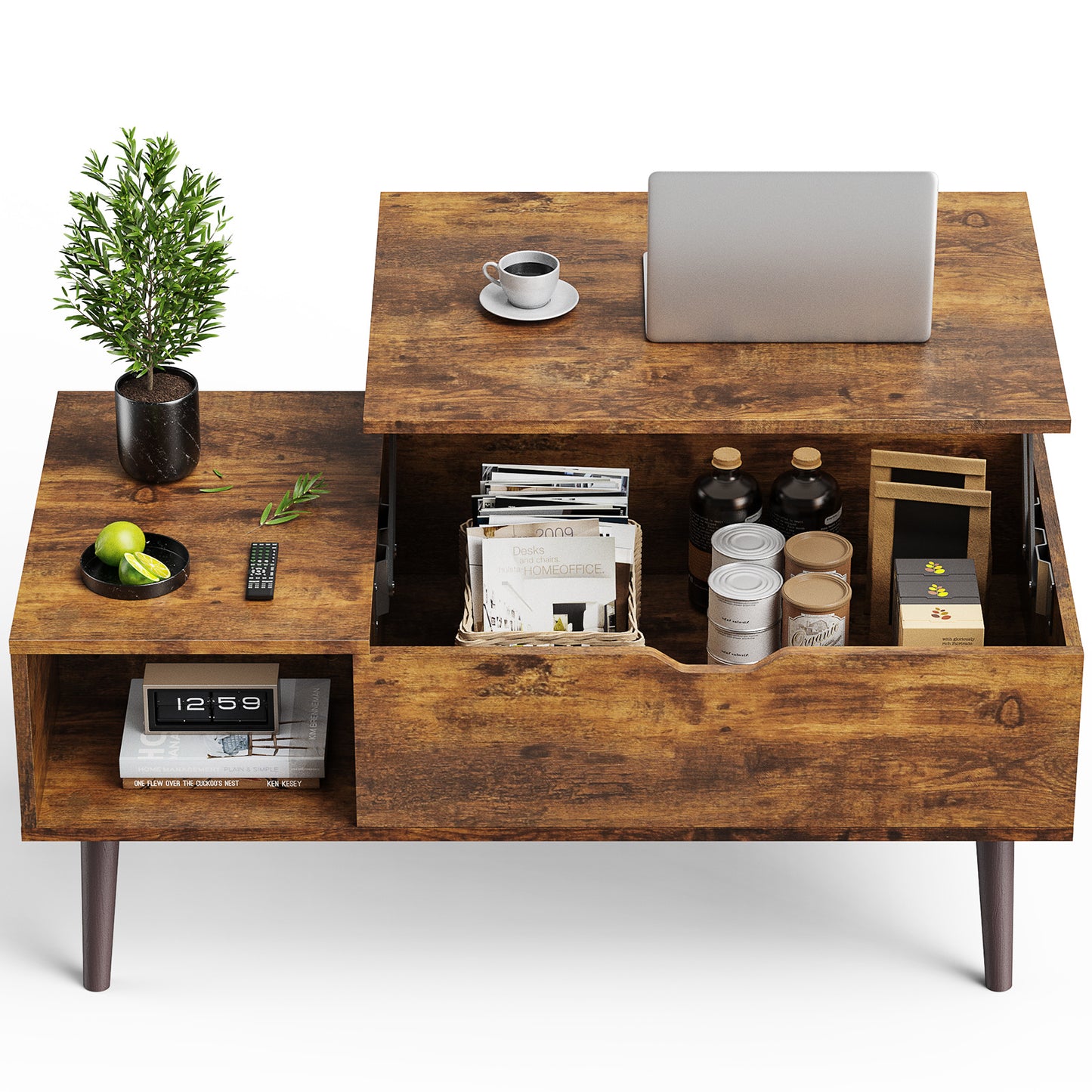 Sweetcrispy Lift Top Coffee Storage Wood Tables with Hidden Compartment Small Dining Desk for Home Living Room Office