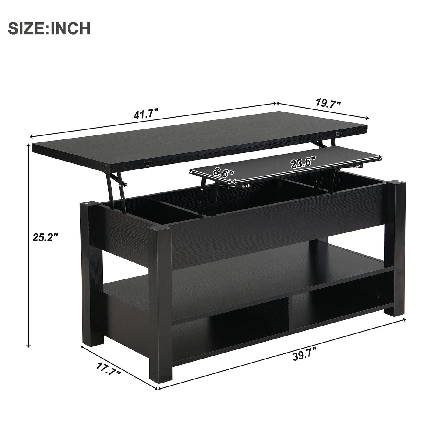 [VIDEO provided] ON-TREND Lift Top Coffee Table, Multi-Functional Coffee Table with Open Shelves, Modern Lift Tabletop Dining Table for Living Room, Home Office, Black