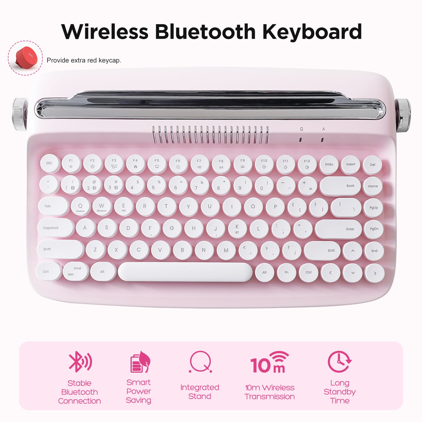 YUNZII ACTTO B303 Wireless Keyboard, Retro Bluetooth Aesthetic Typewriter Style Keyboard with Integrated Stand for Multi-Device