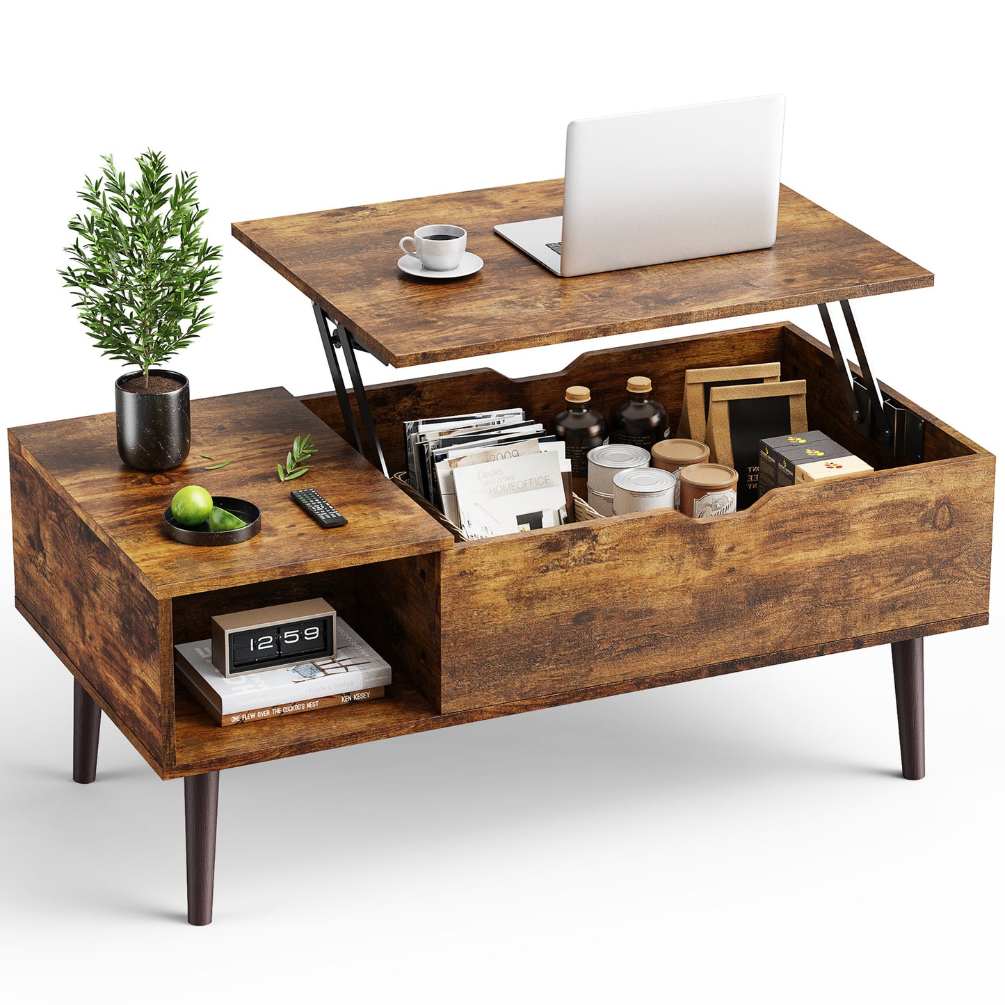 Sweetcrispy Lift Top Coffee Storage Wood Tables with Hidden Compartment Small Dining Desk for Home Living Room Office