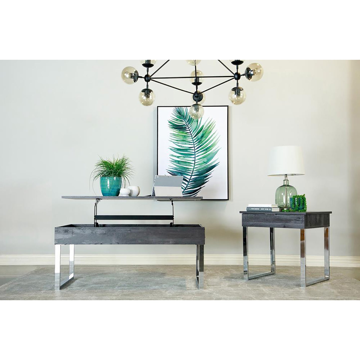 Dark Charcoal and Chrome Lift Top Coffee Table