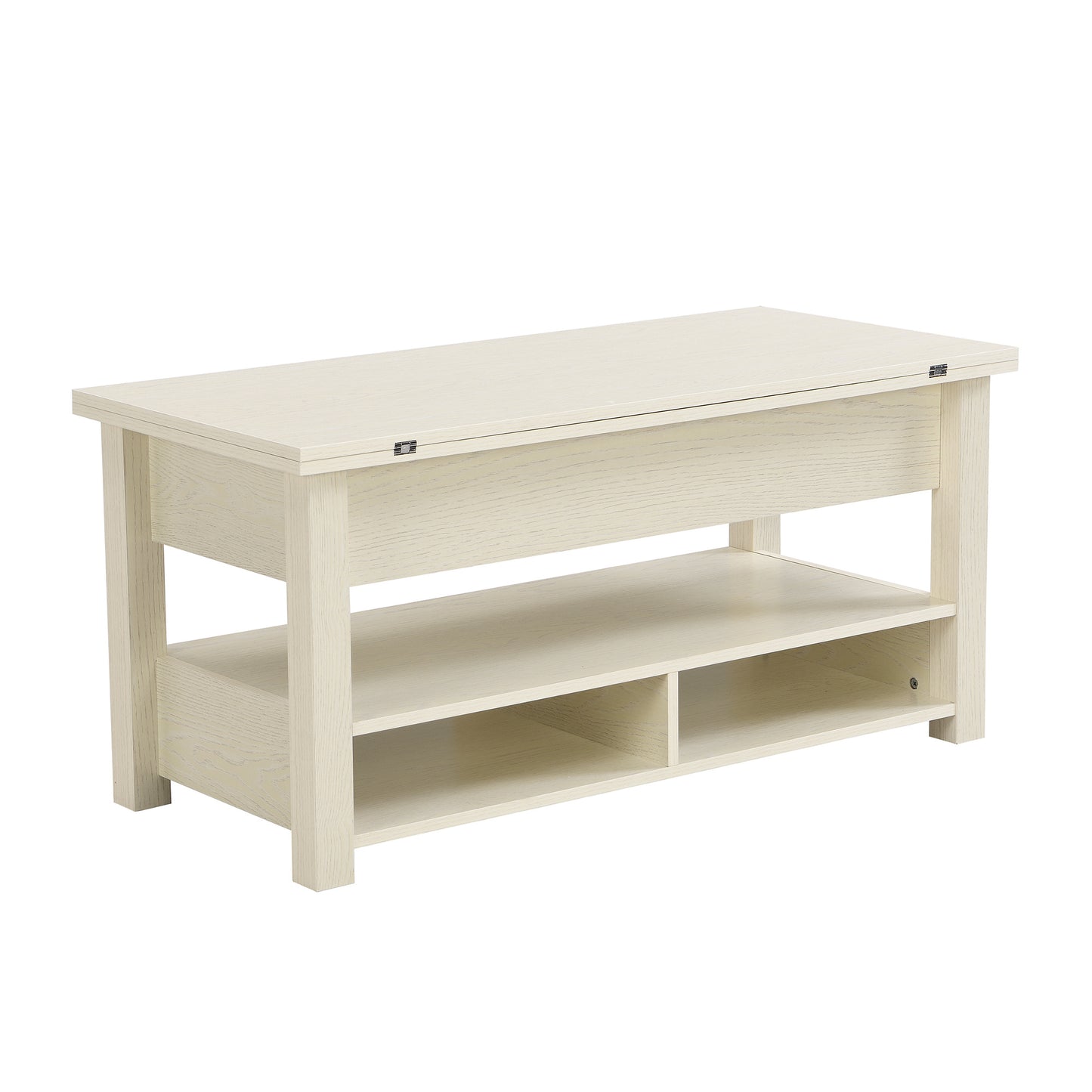 [VIDEO provided] ON-TREND Lift Top Coffee Table, Multi-Functional Coffee Table with Open Shelves, Modern Lift Tabletop Dining Table for Living Room, Home Office, Rustic Ivory