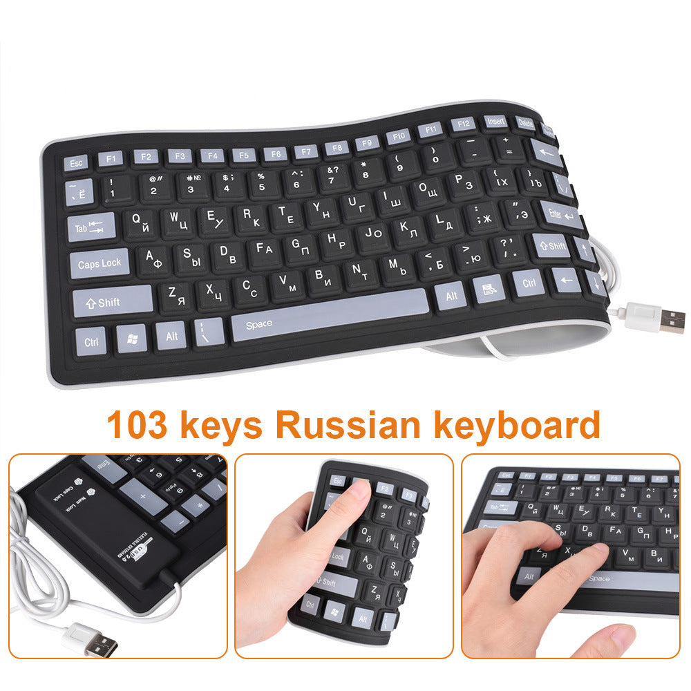 103 Key Russian Keyboard Letters Silicon Layout USB 2.0 Interface Russian Keyboard Soft and durable keyboard PC Desktop Laptop