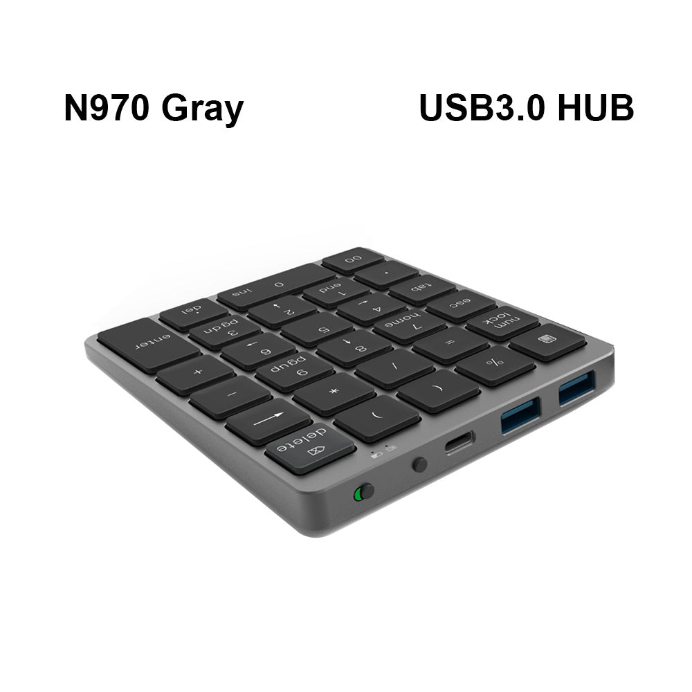 Aluminum Alloy 28 Keys Bluetooth Wireless Numeric Keypad with USB HUB More Function Keys Mini Numpad for Accounting tasks