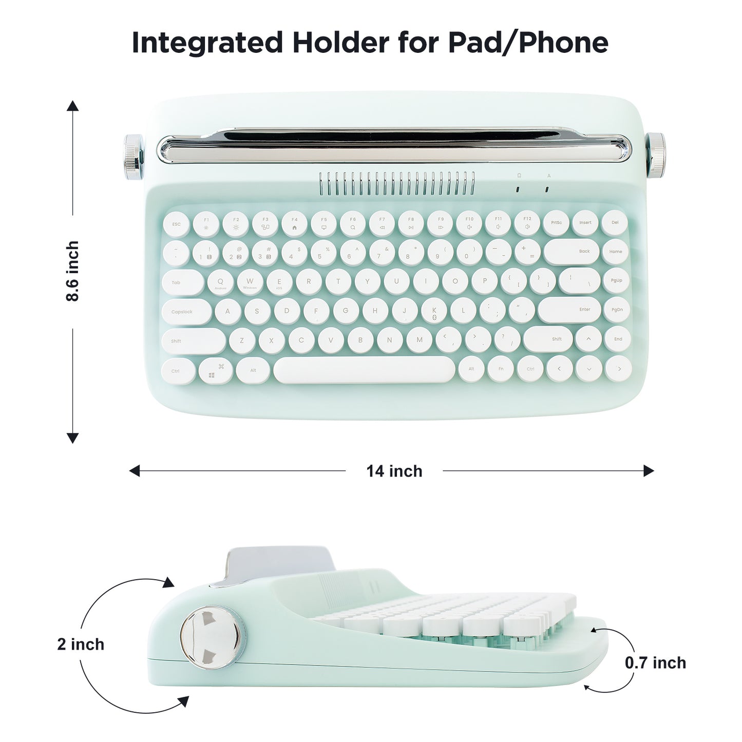 YUNZII ACTTO B303 Wireless Keyboard, Retro Bluetooth Aesthetic Typewriter Style Keyboard with Integrated Stand for Multi-Device