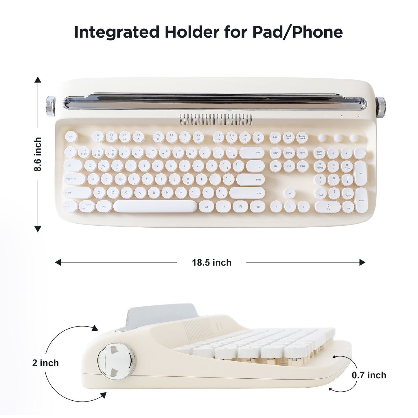 YUNZII ACTTO B503 Wireless Typewriter Keyboard, Retro Bluetooth Aesthetic Keyboard with Integrated Stand for Multi-Device