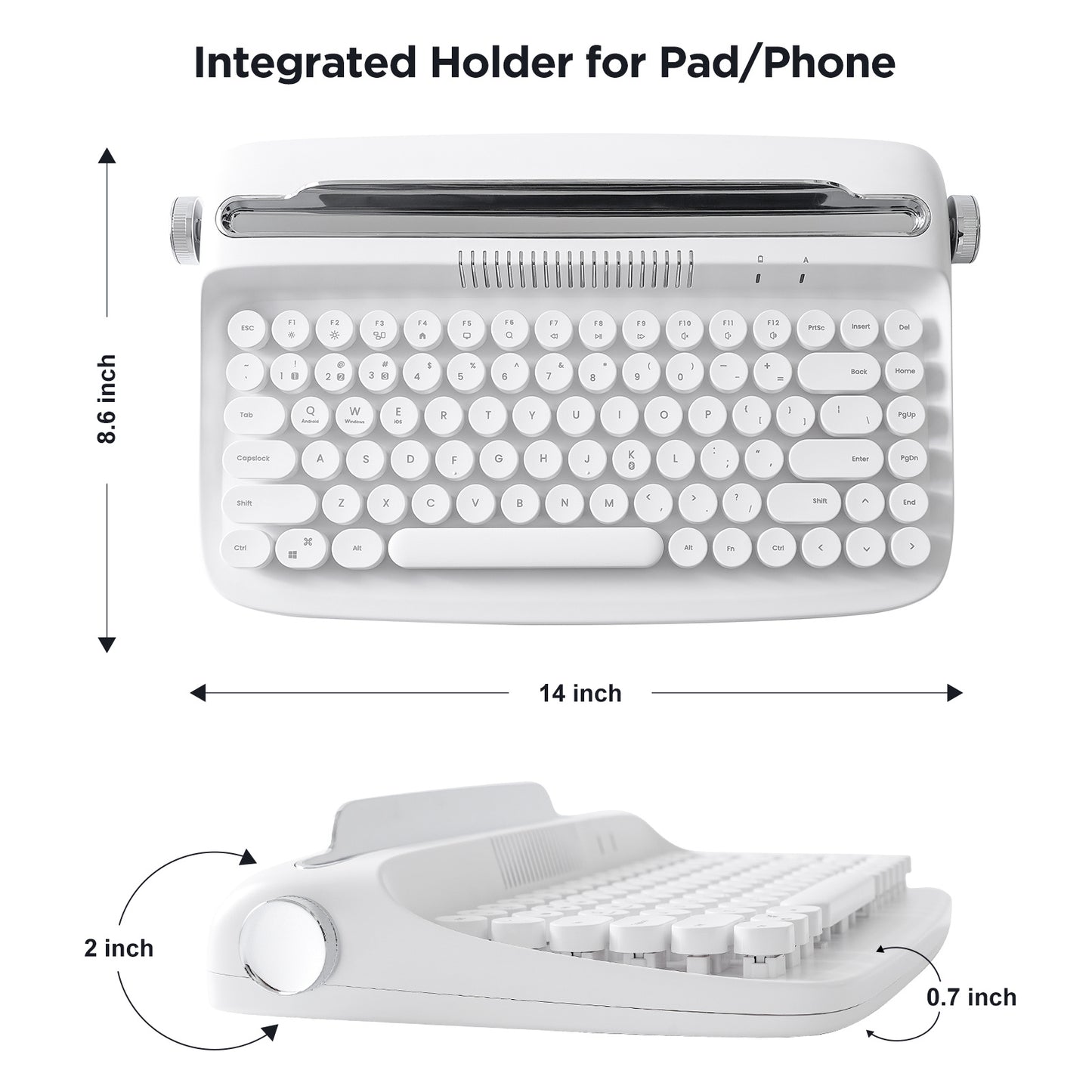 YUNZII ACTTO B303 Wireless Keyboard, Retro Bluetooth Aesthetic Typewriter Style Keyboard with Integrated Stand for Multi-Device