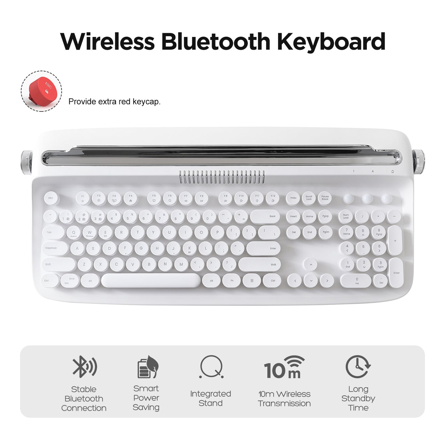 YUNZII ACTTO B503 Wireless Typewriter Keyboard, Retro Bluetooth Aesthetic Keyboard with Integrated Stand for Multi-Device