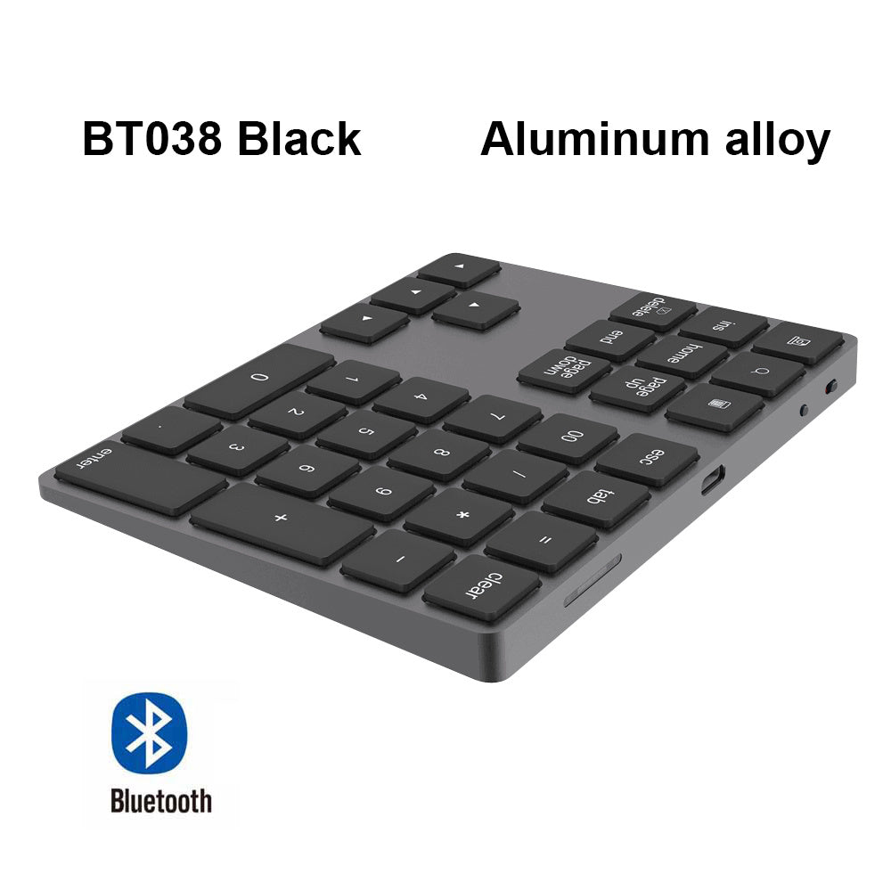 Aluminum Alloy Bluetooth Wireless Numeric Keypad with USB HUB Digital Input Function for Windows; Mac OS; Android laptop PC