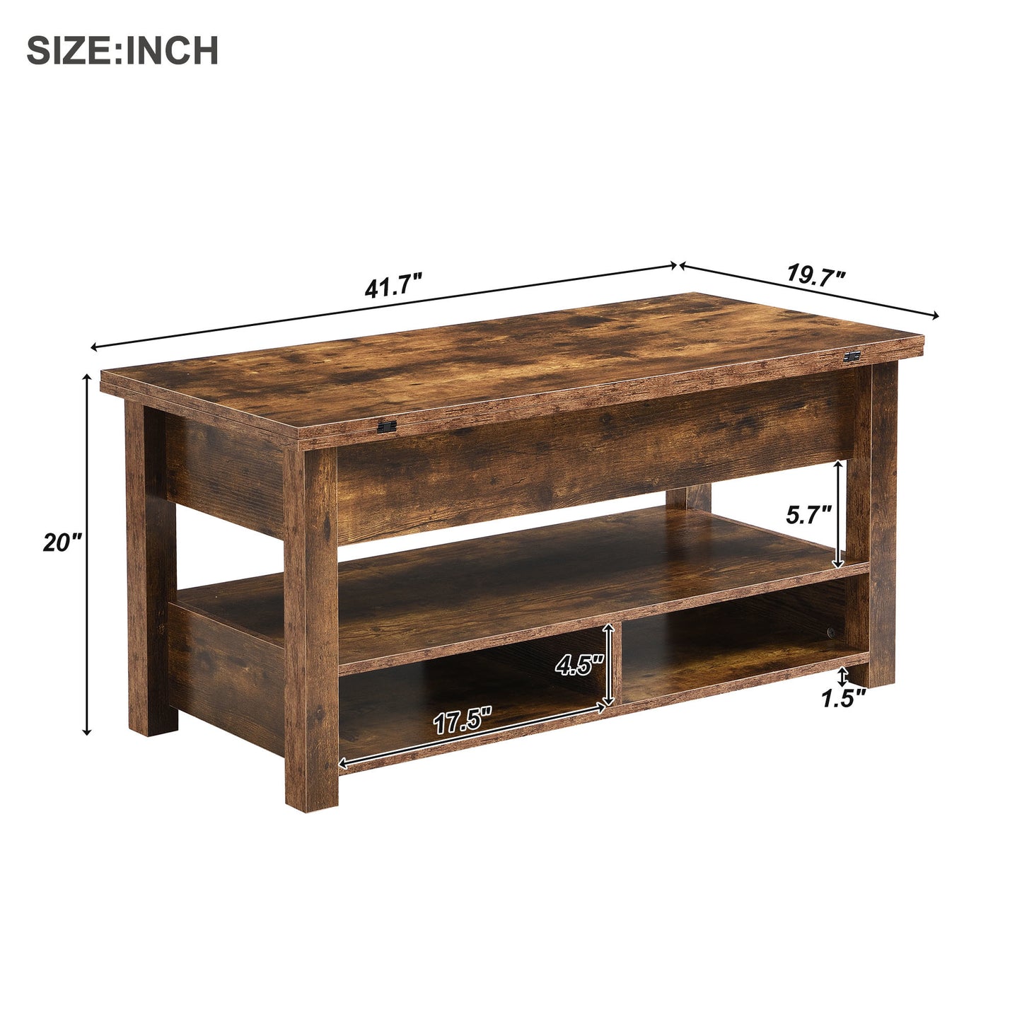 [VIDEO provided] ON-TREND Lift Top Coffee Table, Multi-Functional Coffee Table with Open Shelves, Modern Lift Tabletop Dining Table for Living Room, Home Office, Rustic Brown