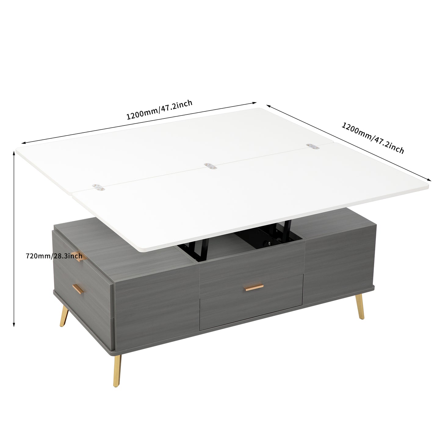 Modern Lift Top Coffee Table Multi Functional Table with Drawers in Gray & White