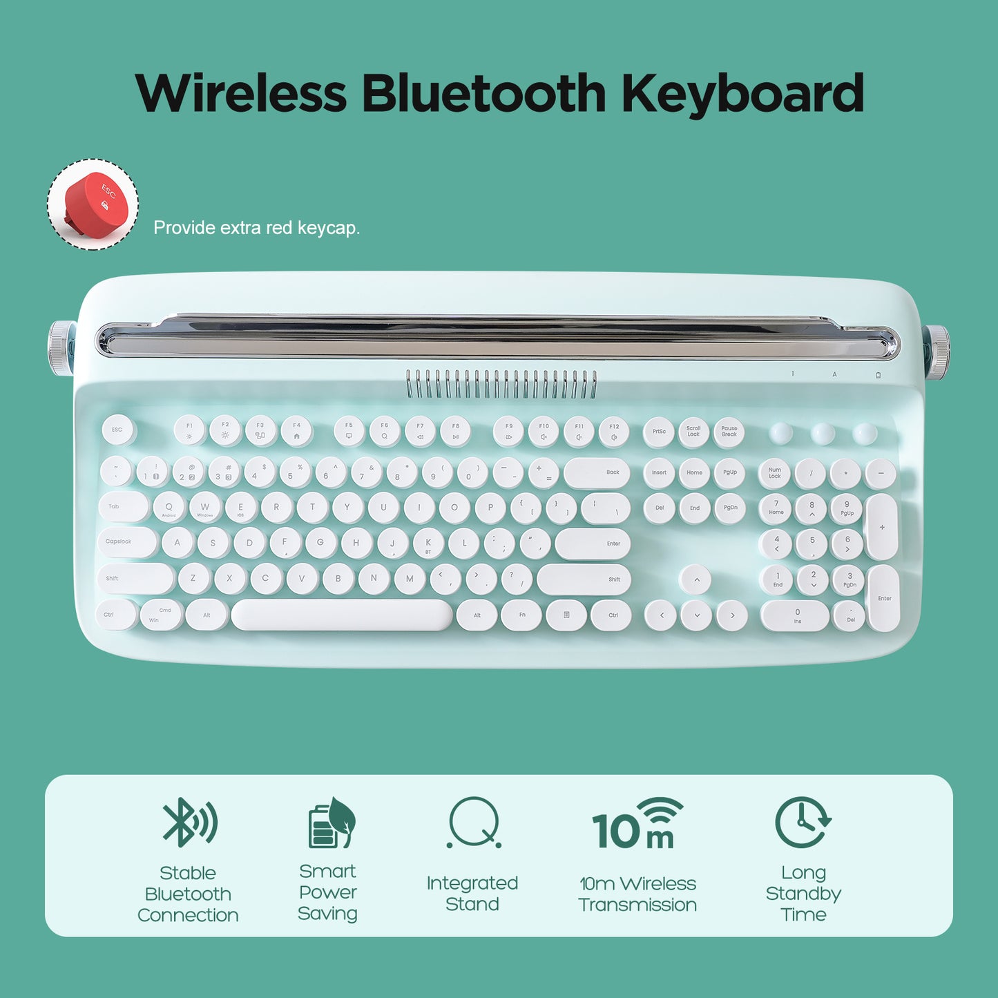 YUNZII ACTTO B503 Wireless Typewriter Keyboard, Retro Bluetooth Aesthetic Keyboard with Integrated Stand for Multi-Device