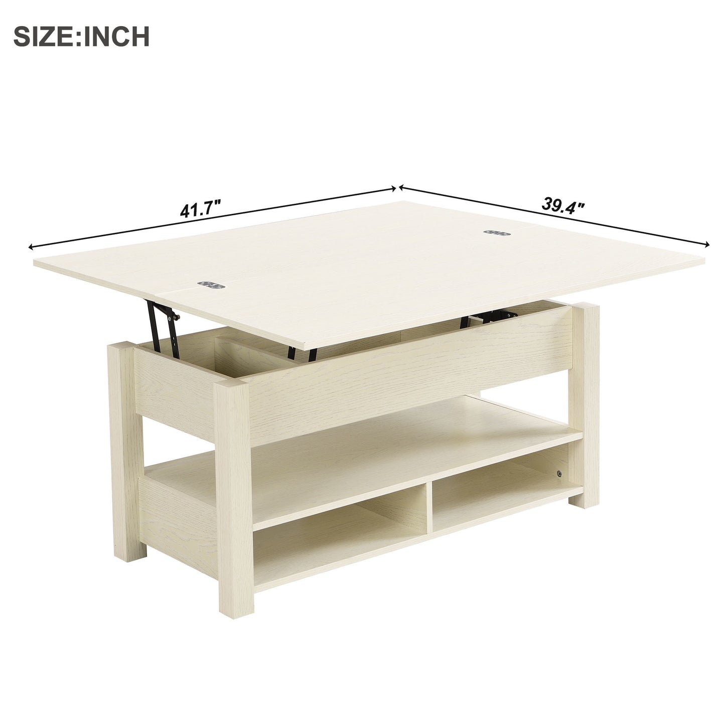 [VIDEO provided] ON-TREND Lift Top Coffee Table, Multi-Functional Coffee Table with Open Shelves, Modern Lift Tabletop Dining Table for Living Room, Home Office, Rustic Ivory