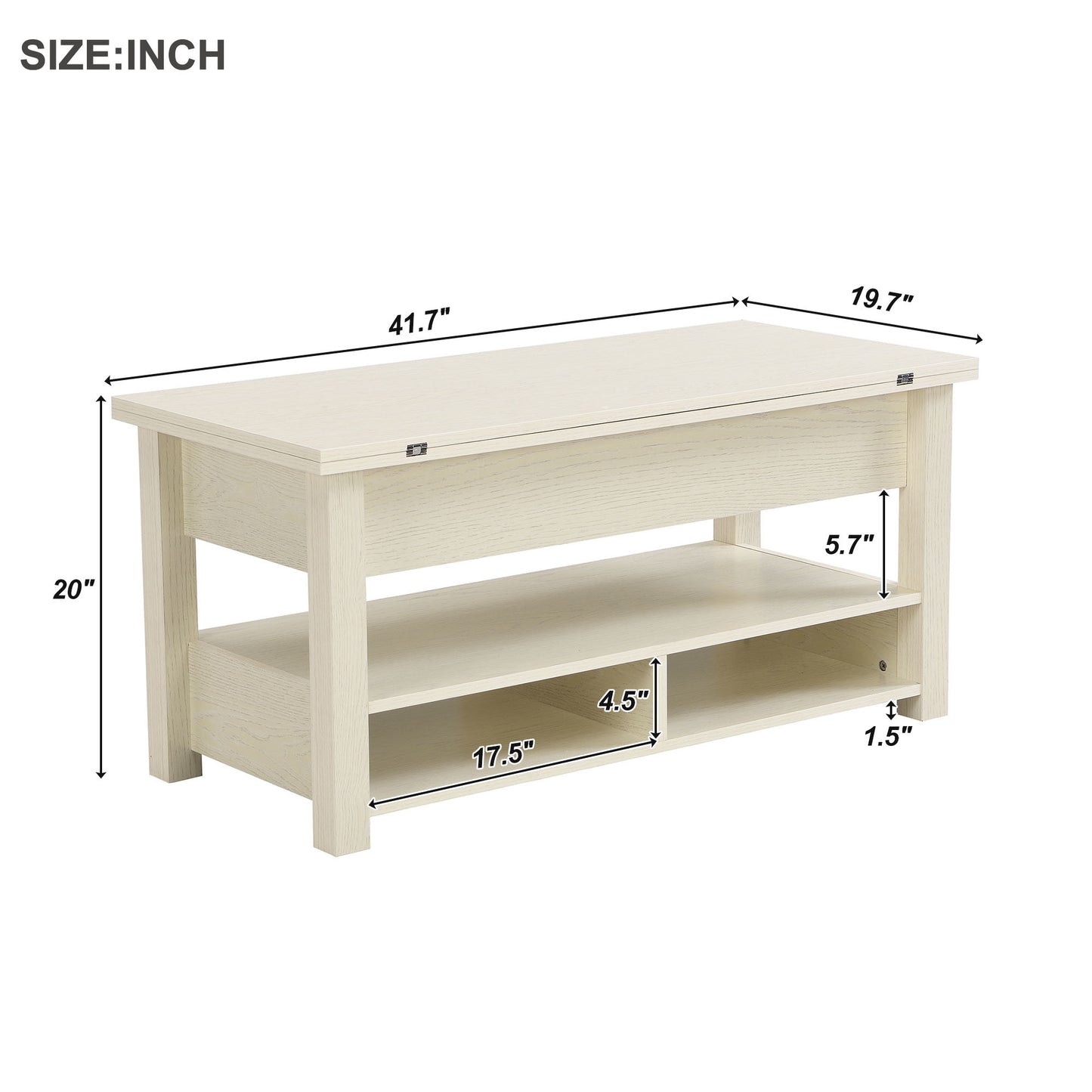 [VIDEO provided] ON-TREND Lift Top Coffee Table, Multi-Functional Coffee Table with Open Shelves, Modern Lift Tabletop Dining Table for Living Room, Home Office, Rustic Ivory