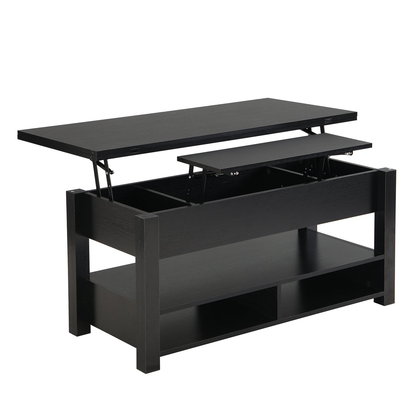 [VIDEO provided] ON-TREND Lift Top Coffee Table, Multi-Functional Coffee Table with Open Shelves, Modern Lift Tabletop Dining Table for Living Room, Home Office, Black