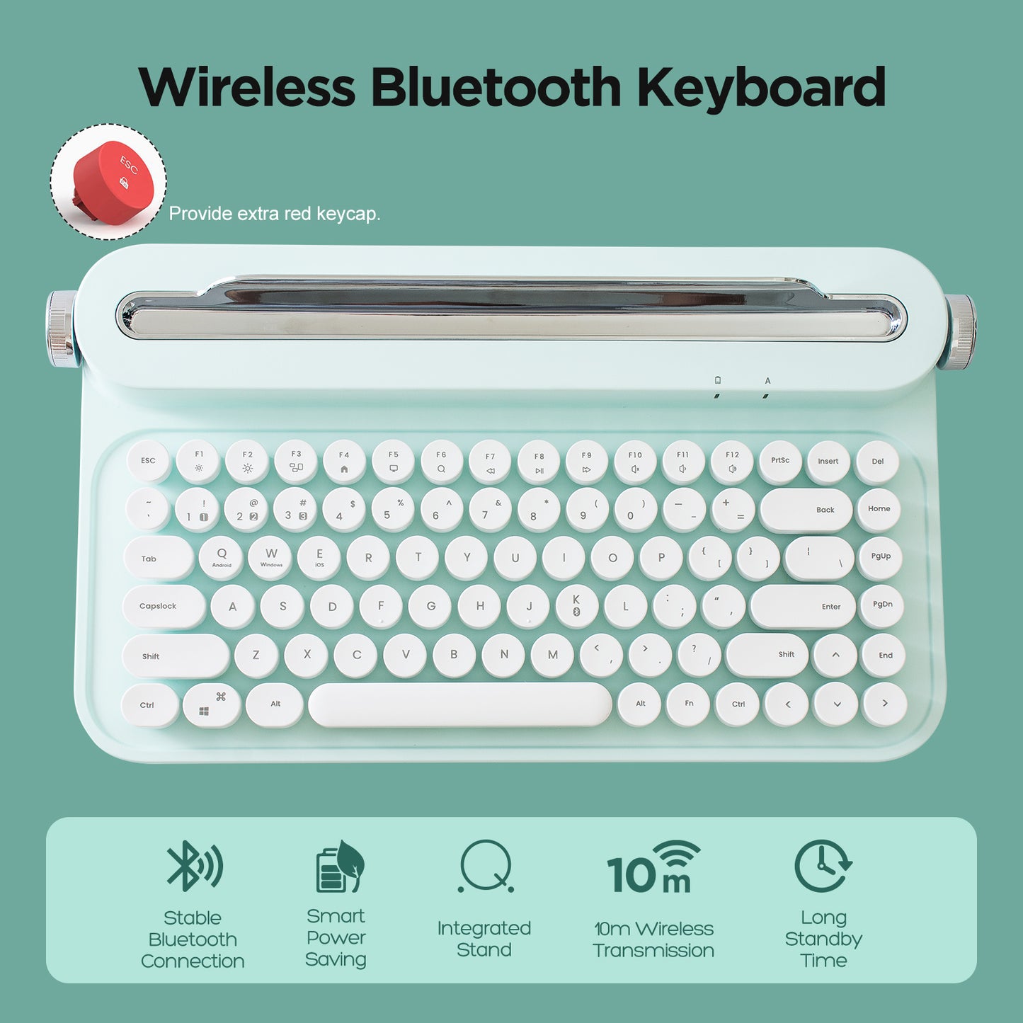 YUNZII ACTTO B305 Wireless Typewriter Keyboard, Retro Bluetooth Aesthetic Keyboard with Integrated Stand for Multi-Device