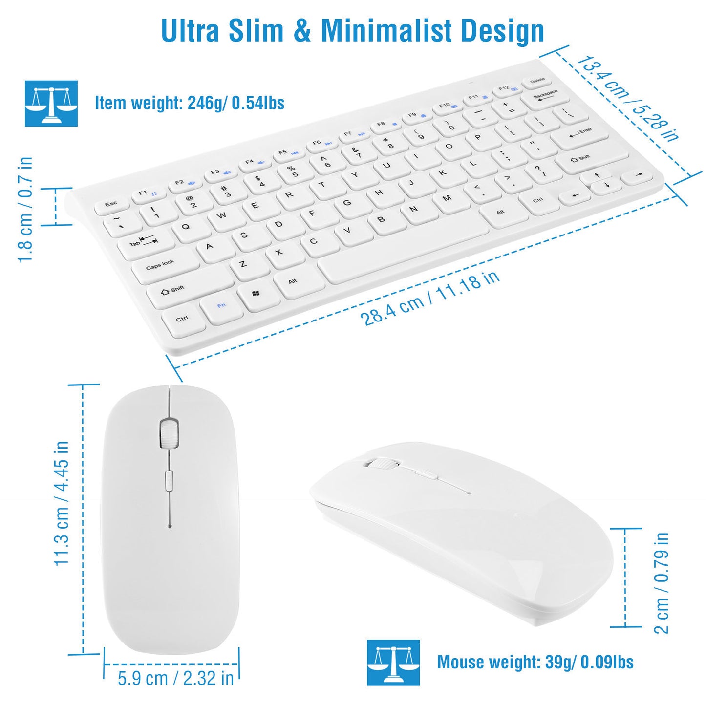 Wireless Keyboard and Mouse 2.4GHz Multimedia Mini Keyboard Mouse Combos USB Receiver