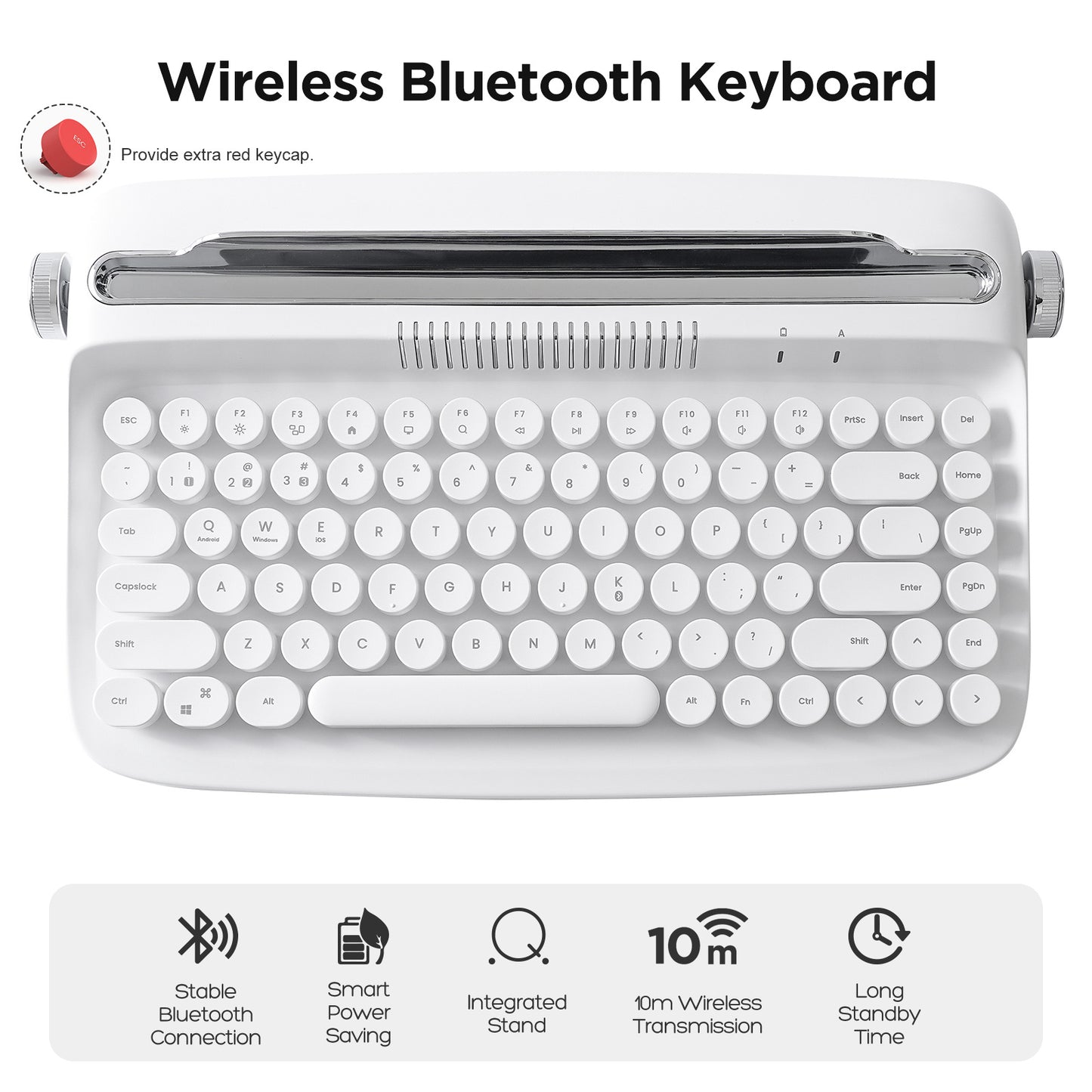 YUNZII ACTTO B303 Wireless Keyboard, Retro Bluetooth Aesthetic Typewriter Style Keyboard with Integrated Stand for Multi-Device