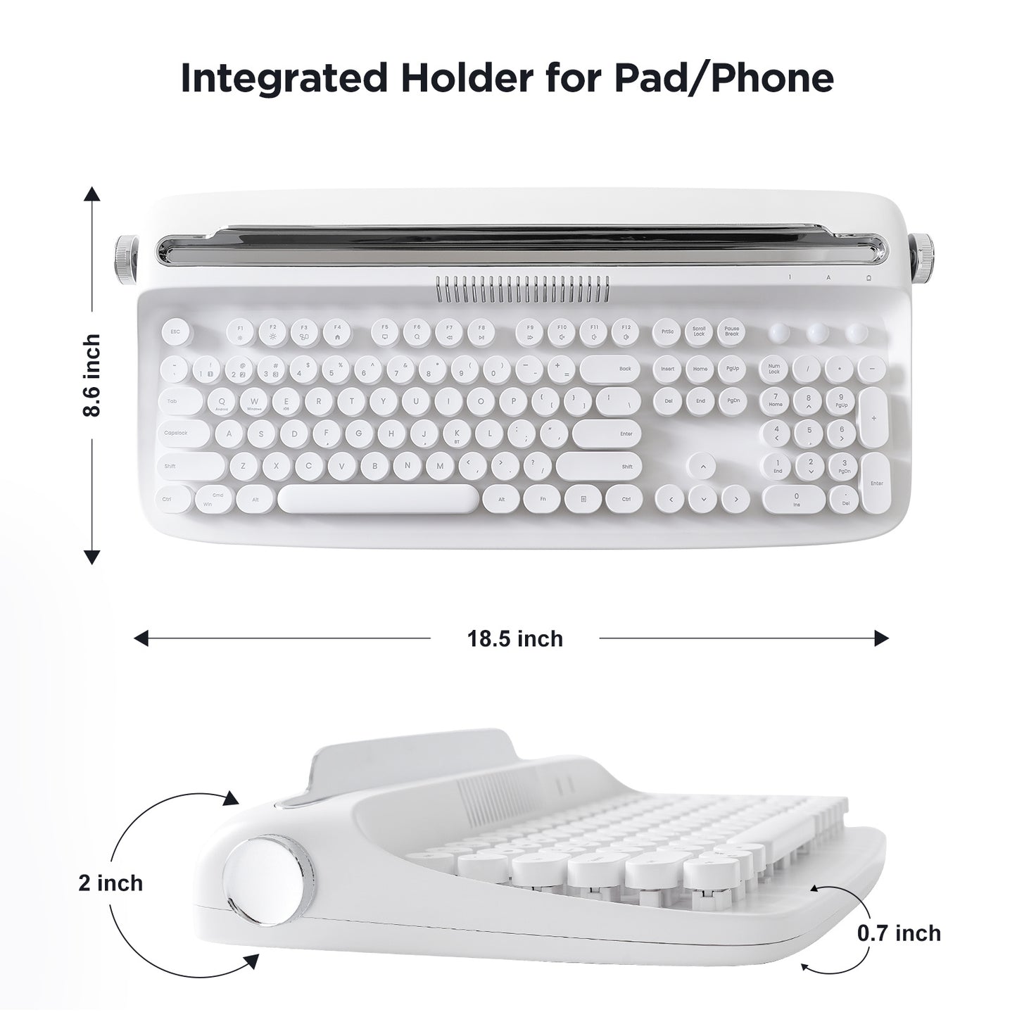 YUNZII ACTTO B503 Wireless Typewriter Keyboard, Retro Bluetooth Aesthetic Keyboard with Integrated Stand for Multi-Device