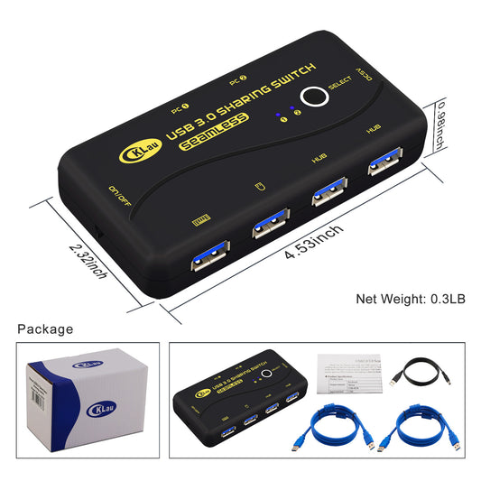 USB 3.0 Sharing Switch Selector 4 Port 2 Computers Peripheral Switcher For PC; Printer; Scanner; Mouse; Keyboard With 2 Pack USB Cable Support Keyboard Switching And Mouse Switching