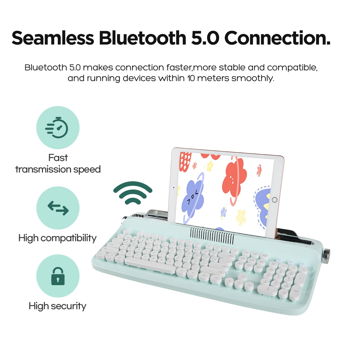 YUNZII ACTTO B503 Wireless Typewriter Keyboard, Retro Bluetooth Aesthetic Keyboard with Integrated Stand for Multi-Device